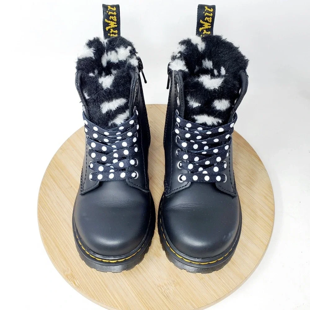 Dr Martens Serena Boots Kids 11 Black Lined Polka Dot Zip 8 Eye Boys Girls Shoes